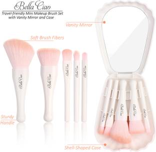 Bella Ciao Travel Makeup Brush Set 5pcs Mini Cosmetic Brushes with Mirror and Shell Case