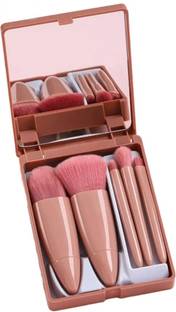 LJ LUJO Mini Makeup Brushes Set with Mirror 5 Pcs Brushes Kit Case (Pack of 1)