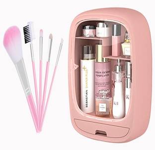 DOXONZ Wall mount cosmetic storage box organizer case with makeup brush