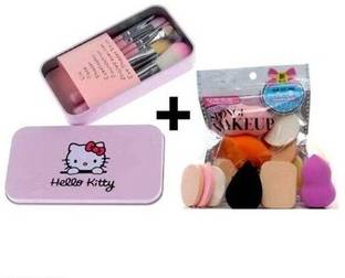 Mixonshun Makeup Hello kitty brush set of 7 with Sponge puff blender Set of 6
