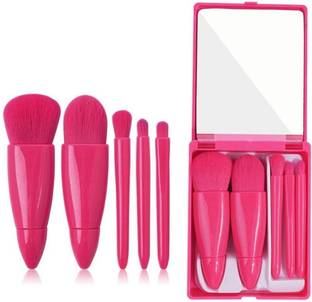 Yelfo Makeup Brushes Set With Mirror Complete Function MakeupBrush with Box(Dark Pink)