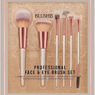BLUSHIS Premium Synthetic Bristle Professional Face and Eye Brushes Set of 6 Peice