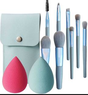 WECHARMERZ 8pcs Blue Makeup Brush Set With 2pcs Blander Puff Set