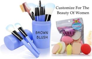 brown blush Professional 12 Face & EyeMakeup Brush Set With Storage & 6in1 Makeup SpongE