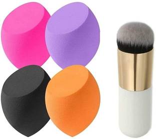 vehlan 4 MAKEUP SPONGE BEAUTY BLENDER WITH WHITE FOUNDATION BRUSH (5 Items in the set)