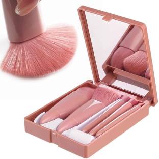 Dwiti Enterprise Travel Size 5 Mini Makeup Brushes Set with Mirror, Portable Cosmetic Brush Case