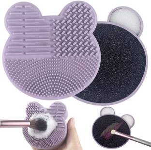 RUBY FACE Makeup Brush Cleaning Mat+Color Removal Sponge, 2in1 Silicone Scrubber Cleaner