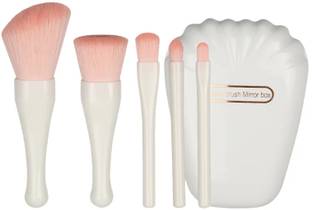BELLA HARARO 5pcs Travel Makeup Brush Set Mini Cosmetic Brushes with Mirror Shell Case- White