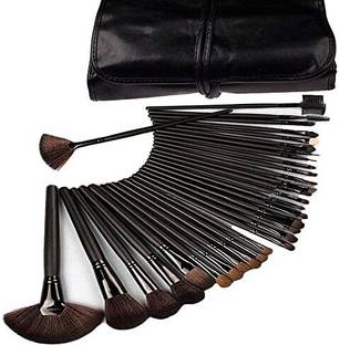 anjli 24 pc Makeup Brush Set With Leather Pouch- black Pack of 24