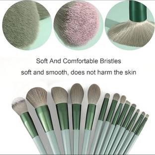 bAIRSTOW Makeup Brush Set of with Travel Pouch - 13 Piece Green Brushes (Pack of 13)