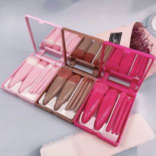 DEQNAIL Travel Makeup Brush Set, 5pcs Mini Brushes with Mirror Set