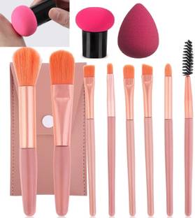Beautiflame Portable 8pcs Makeup Brushes With Bag & 2 Makeup Sponges