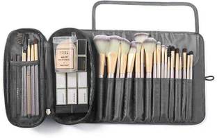IndiRocks Makeup Brush Holder 12 Brush Sleeve, Zipper & Mesh Pouch-Brush Not Included