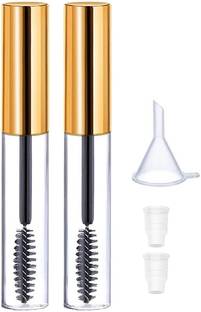 RAJry 2Pcs 10ml Empty Mascara Tubes Wand Container 2 Rubber Inserts & 1 Funnel-Gold