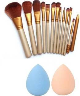 guftgu Makeup Brush Set Of 12 + 2 Pcs Menow Beauty Blender