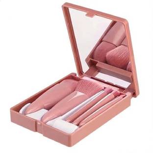 Maune Hub Portable Travel Makeup Brush Set, 5pcs Mini Brushes with Mirror Set