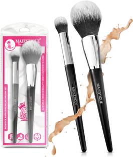 MAJESTIQUE Powder and Concealer Brush Set, Soft Fluffy Bristles, Blending- 2Pcs/Black