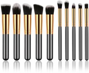 AVTY Makeup Brush Set - Premium Synthetic 10pcs Cosmetic Brushes (Black Golden)