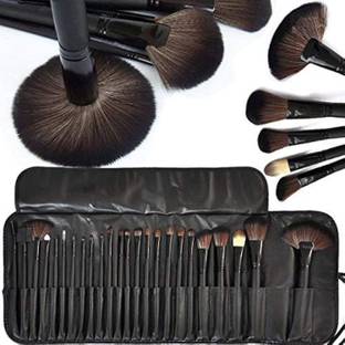 CrazzyShopperz Soft Bristle Makeup Brush Set With Pu Leather Case ,24 In 1 Makeup Brush Black