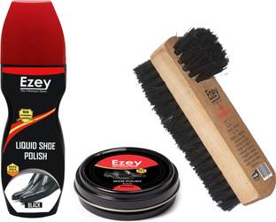 Ezey Wax Shoe Polish (Black)+Liquid Shoe Polish (Black)+Twin Shoe Brush Shoe Care Kit