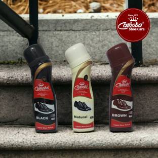 Carnoba 100% Natural Carnauba Wax Liquid Shoe Polish(75ml Black,75ml Brown,75ml Natural) Shoe Care Kit