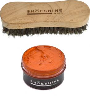 SHOESHINE Dark Tan shoe Cream with Horse hair (Black) shoe Brush Shoe Care Kit