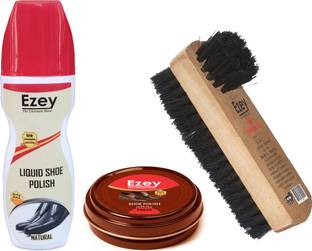 Ezey Wax Shoe Polish (Brown)+Liquid Shoe Polish (Natural)+Twin Shoe Brush Shoe Care Kit