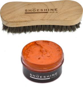 SHOESHINE Dark Tan color shoe Cream with Horse hair (Natural) shoe Brush Shoe Care Kit