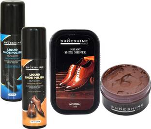 SHOESHINE Black, Neutral Lequid shoe Polish & Neutral Shiner with Brown Shoe cream Shoe Care Kit