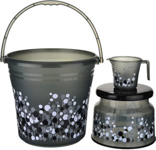 AMAZE ACTIONWARE New Standard Plastic Froesty Bucket & Mug & Stool ( Black ) 20 L Plastic Bucket