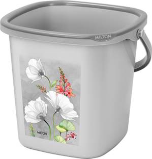 MILTON Swish Square Plastic Bucket With Handle, 18 Litres, Grey 18 L Plastic Bucket