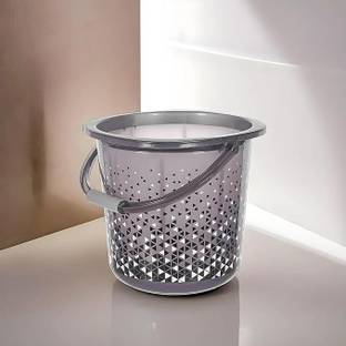 HOMESTIC Unbreakable Plastic Triangle Print Bucket For Bathing With Handle 18 Ltr (Black) 18 L Plastic Bucket
