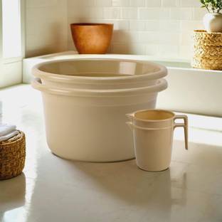 KUBER INDUSTRIES Tub & Mug Bathroom Combo Set|Set of 4|Beige 25 L Plastic Bucket