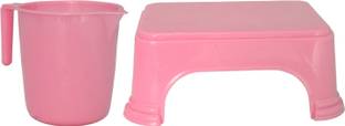 KUBER INDUSTRIES 2 Pieces Unbreakable Virgin Plastic Multipurpose Bathroom Stool & Mug Set 1 L Plastic Bucket
