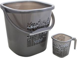 NAYASA Funk Square 2 Pcs Bath Set | Sturdy and Durable | 18 L Plastic Bucket