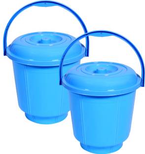 KUBER INDUSTRIES Plastic Strong Bathroom Bucket With Lid And Handle,13 Ltr,Pack of 2 (Sky Blue) 13 L Plastic Bucket