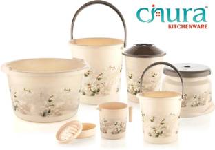 Cinura Kitchenware Bathset 7 pis plastic Hevy duty bathroom set accessories Large Capacity bathtub 20 L Plastic Bucket