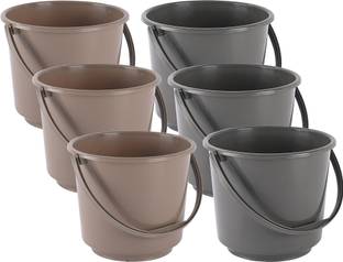 KUBER INDUSTRIES Pack of 6 Multi-Purpose Small Bucket for Mopping | 5 Ltr | Grey & Brown 5 L Plastic Bucket