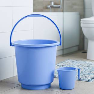 HOMESTIC 2 Pieces Plastic Bathroom Bucket & Mug Set (Blue) 16 L Plastic Bucket