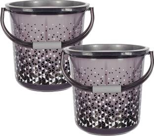 KUBER INDUSTRIES Unbreakable Plastic Triangle Print Bucket With Handle 18 Ltr Pack Of 2 (Black) 18 L Plastic Bucket