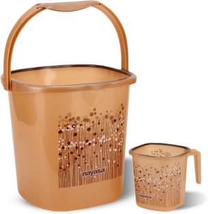 NAYASA Funk Square 2 Pcs Bath Set | BKT 18 L+ Mug 1.5 | Sturdy & Durable | BPA Free 18 L Plastic Bucket