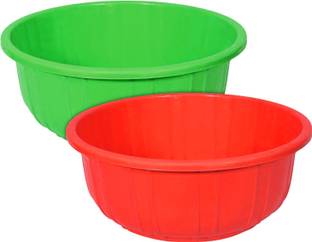KUBER INDUSTRIES Plastic Tub for Bathroom 40 Lt.- Pack of 2 (Green & Red) 40 L Plastic Bucket