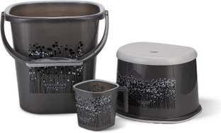 नयसा Funk Square 3 Pcs Bath Set | Sturdy and Durable | Bkt 25 L+Mug 1.5 L+508 Patla | 25 Ltr Bkt + 1.5 Mug + 508 Patla प्लास्टिक बाल्टी