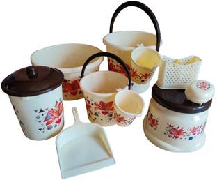 Vmk Printed Bathroom Set Combo Plastic bucket, Tub & Mug Bathroom Set 10 pcs 20 L Plastic Bucket