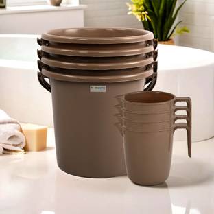 HOMESTIC Bucket & Mug Bathroom Combo Set|Set of 8|Brown 18 L Plastic Bucket