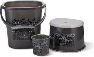 NAYASA Funk Sqaure 3 Pcs Bath Set | Sturdy and Durable | Bkt 25 L+Mug 1.5+508 Patla 25 L Plastic Bucket