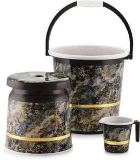 Nabhya Combo of 3pc Bathroom Set Bucket, Mug & Stool for Home, Kitchen & Bathroom 20 L Plastic Bucket