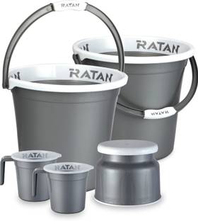 RATAN Plastic Bath Set of 5 Combo, 25L Bucket x 2, Stool x 1, 1.5L Mug x2 25 L Plastic Bucket