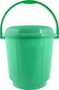 KUBER INDUSTRIES Unbreakable Virgin Plastic Strong Bathroom Bucket with Lid|Green|16 Ltr. 16 L Plastic Bucket