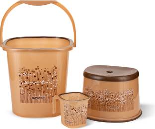 NAYASA Funk Square 3 Pcs Bath Set | Sturdy & Durable | 25 Ltr Bkt + 1.5 Mug + 508 Patla Plastic Bucket